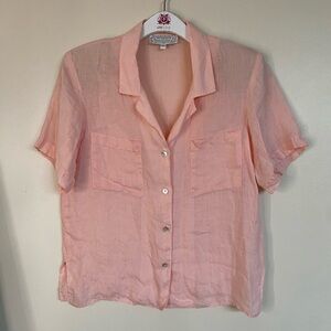 Vintage Peach Pink Linen Button-Up Women's Top